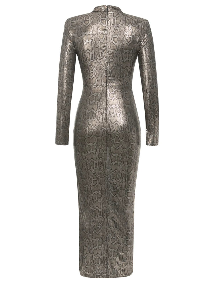 Python Snake Pattern Cut Out Dress with Chain