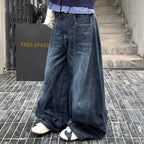 Y2k Letter Embroidery Washed Women Jeans Vintage Harajuku Wide Leg Denim Pants Baggy Gyaru Scimitar Trousers Streetwear