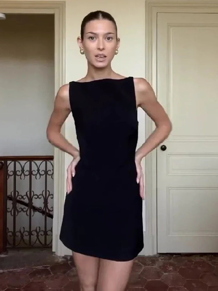 Sleeveless Boat Neck Shift Mini Dress
