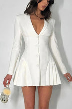 V-Neck Long Sleeve Mini Dress with High Waist