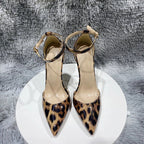 Leopard Pointy Toe High Heel Ankle Strap Shoes for Summer