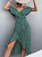 Olga Minimalist Dress Flowers and Off Shoulder Elevated Occasion Wear