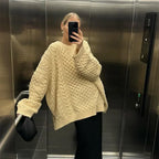 Oversized Knit Twist Pullovers Women Loose Lazy O-Neck Long Sleeve Solid Sweaters Female Autumn New Casual Street Knitwear