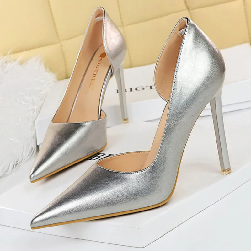 Yellow High Heel Patent Leather Women Pumps for Fashionable Wedding - Size 11 C
