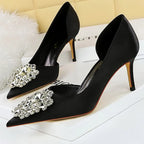 Rhinestone Kitten Heels Elegant Luxurious Banquet Shoes Pointed High Heels for Women
