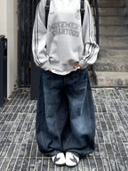 Y2k Letter Embroidery Washed Women Jeans Vintage Harajuku Wide Leg Denim Pants Baggy Gyaru Scimitar Trousers Streetwear