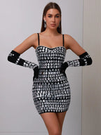 Isolde Rhinestone Bandage Dress with Matching Gloves