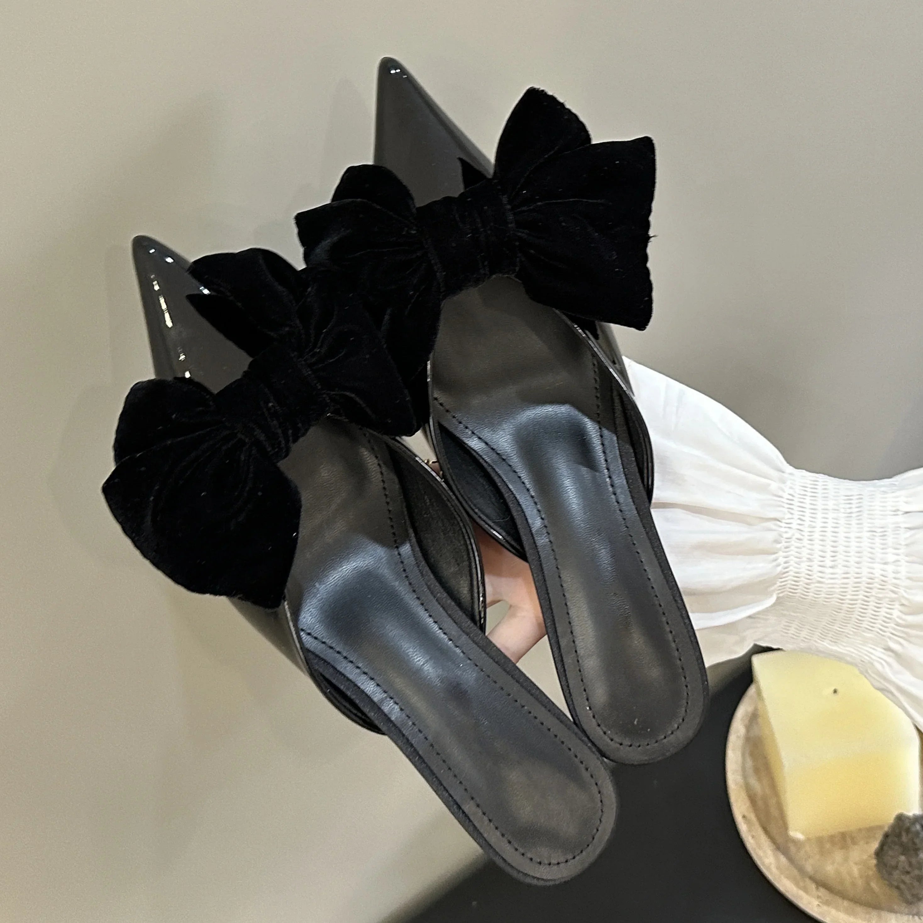 Butterfly-knot Low Heels Woman Pumps Pointed Toe Shallow Shoes