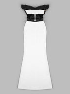 Oversized Bow Strapless Cut Out Mermaid Floor Length Gown With Contrast Train