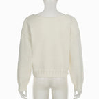 V-neck Solid Casual Sweater Simple All-match Cable-knit Knitwear Pullovers Fall Women Clothes Streetwear Loose Fit Tops