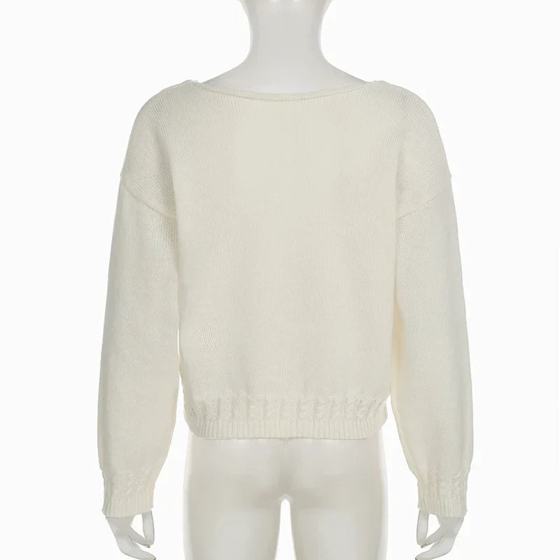 V-neck Solid Casual Sweater Simple All-match Cable-knit Knitwear Pullovers Fall Women Clothes Streetwear Loose Fit Tops