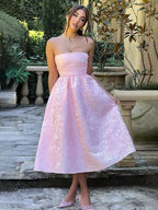 Jacquard Strapless Bow Back Fit and Flare Mini Dress