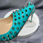 Mint Green Pointy Toe High Heel Shoes with Silver Spikes
