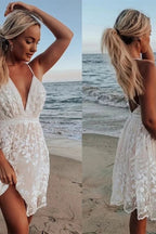 Spaghetti Strap V-Neck Backless Mini Dress