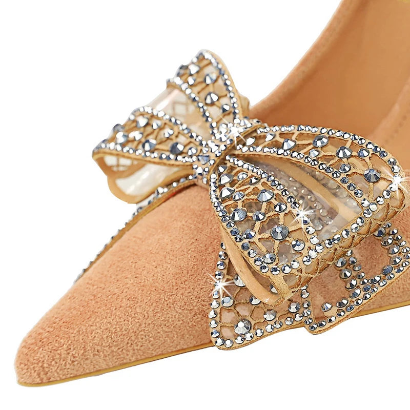 Spring Women Heels Fashion Pumps with Rhinestone Bowknot