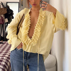 Casual Chiffon Pleated Lace-up Blouse