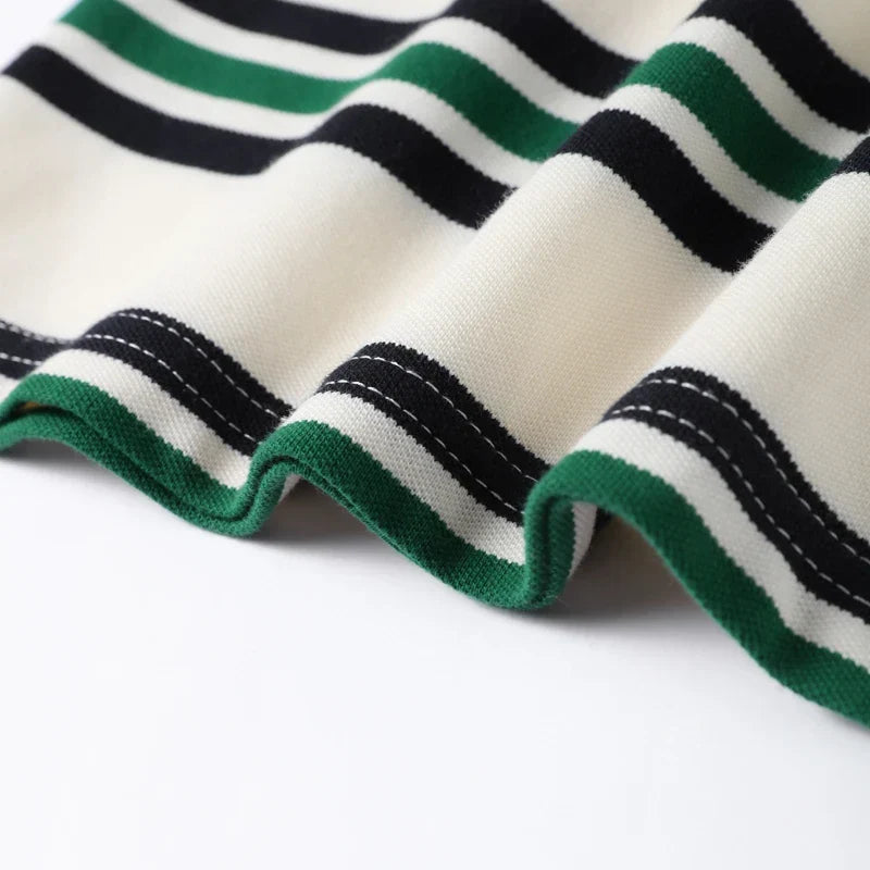Vintage Stripe Basic Women's T-shirt Casual Long Sleeve Female All Match Polo Shirt Spring New Ladies Loose Tops High Street