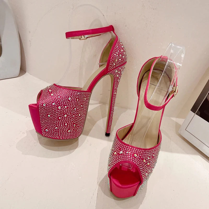 Crystal Rhinestone Silk Platform Sandals - Summer Fashion for Women