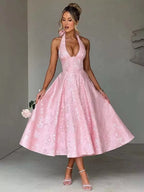 Jacquard Strapless Bow Back Fit and Flare Mini Dress