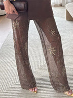 Lace Corset Bustier Patchwork Mesh High Slit Maxi Dress