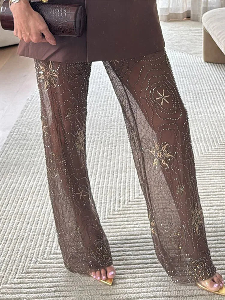 Lace Corset Bustier Patchwork Mesh High Slit Maxi Dress