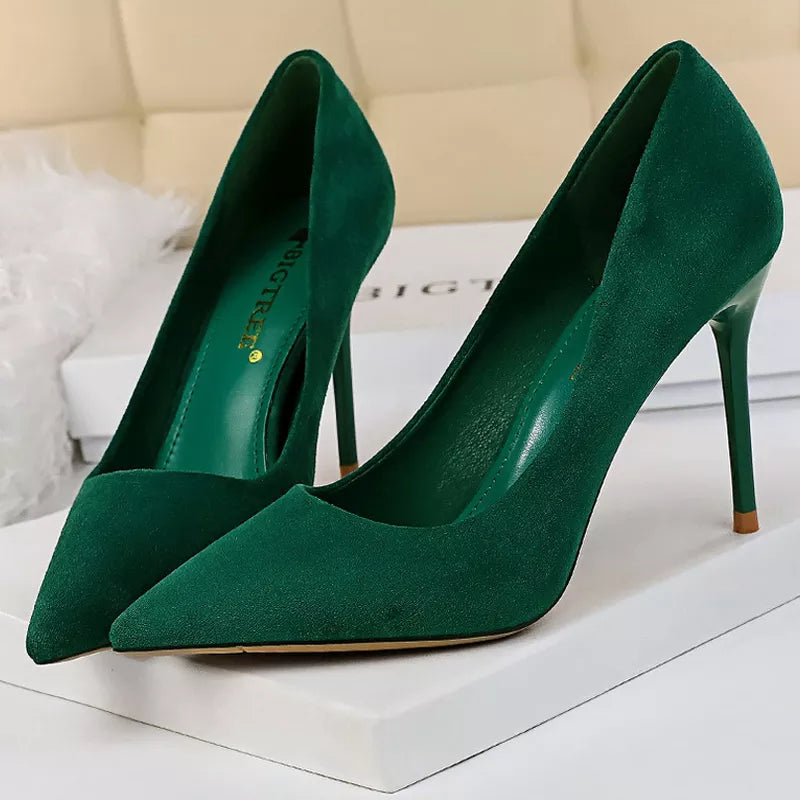 Suede Woman Pumps with 9 cm Stiletto Heels and Pointed Toe for Parties