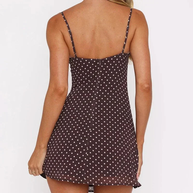 Spaghetti Strap Sweetheart Bustier Polka Dot Bodycon Mini Dress