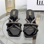 Rhinestone sandals with thick high heels for women's luxury style in autumn