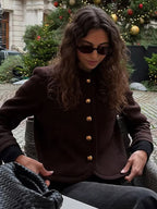 Elegant Solid O-neck Plush Short Coats Women Retro Slim Fit Single Breasted Jackets Female New Spring Chic Office Outwear