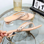 Clip Toe Low Heel Rhinestone Women's Slippers for Summer Wear
