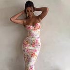 Floral Suspender Split Slim Sleeveless Slip Dress