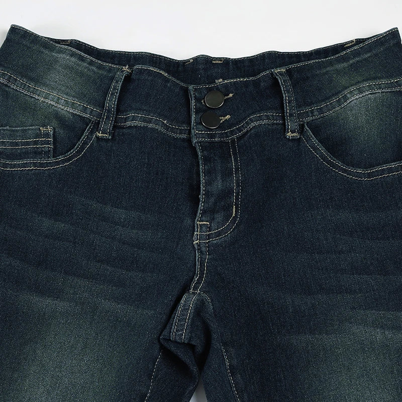 Vintage y2k Flared Jeans Retro Button-up Low Rise Casual Denim Pants Harajuku 2000s Trousers Basic Aesthetic Mom Jeans