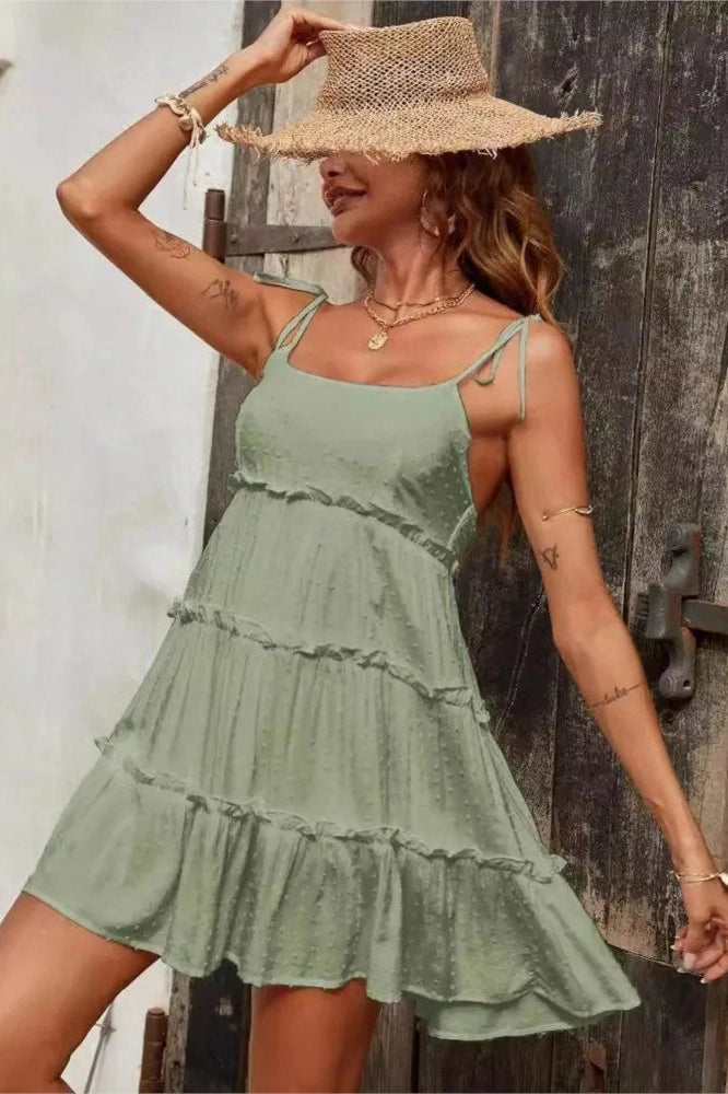 Spaghetti Strap Lace-Up Backless Mini Dress - Spaghetti Strap Mini Dress