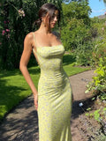 Ditsy Floral Square Neck Spaghetti Strap Open Back Maxi Dress
