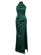 Giovanna Halter Satin Gown Dress with High Slit
