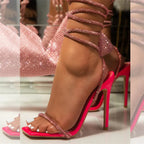 Gold Crystal Ankle Cross Strap Sandals for Women
