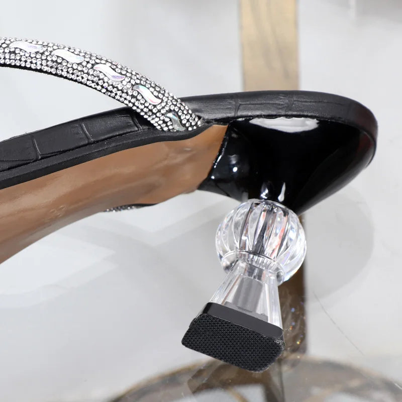 Rhinestone Toe-Clip Stiletto High Heels for Women's Summer Wear