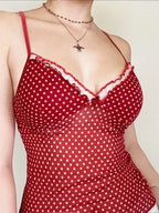 Sleeveless Open Back Dot Print Slim Cami Top