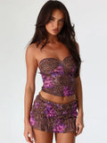 Leopard Off-shoulder Beach Knit Set
