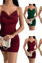 Slim V-Neck Backless Mini Dress with Spaghetti Straps