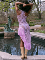 Floral Lace Racerback Ruffle Hem Sheer Maxi Dress