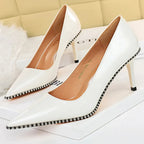 Metal Beads Black Suede High Heel Stiletto Wedding Shoes Women Pumps