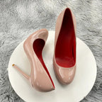 Nude and Black Patent Leather Stiletto Pumps for Women