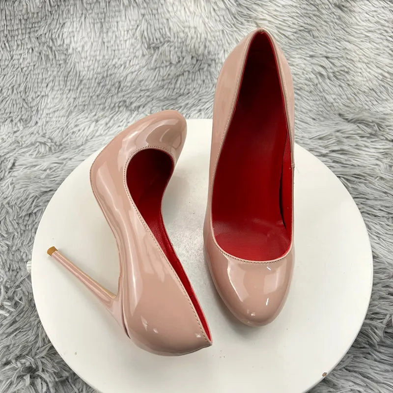 Nude and Black Patent Leather Stiletto Pumps for Women