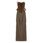 Sexy Women Butterfly Detail Strapless Long Dress Aesthetic Chic Detachable Corset Top Vintage Elegant Maxi Dresses