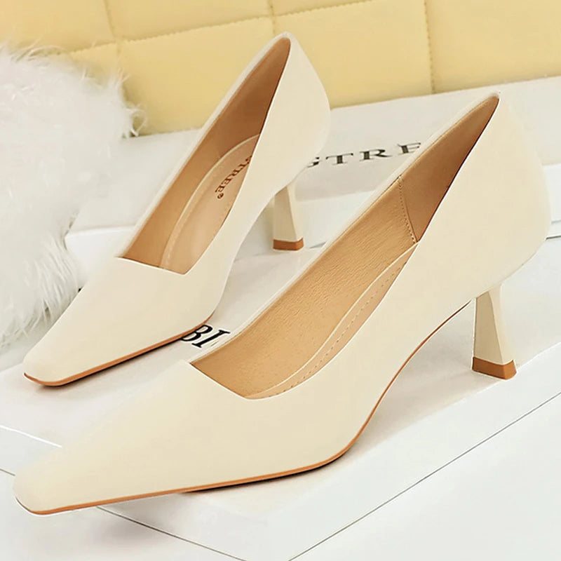 Spring Kitten Heels Square Head Women Pumps for Career Office Elegant Style