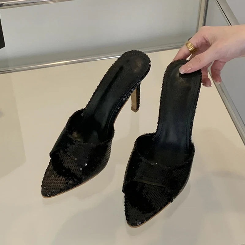 Pointed Toe Mules High Heels Women Slippers