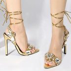 Gold Ankle Strap Sandals for Women Nightclub Party Stripper Heels