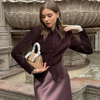 Retro Burgundy Red Jacket Women Stand Collar Button Slim Long Sleeve Jackets Fall Winter Fashion Lady High Street Outerwear