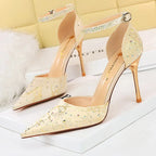Rhinestone Women Pumps with Pointed Toe and Stiletto Heels